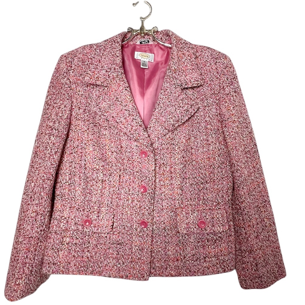 Talbots Pink Tweed  Lapel Blazer Jacket Size 10